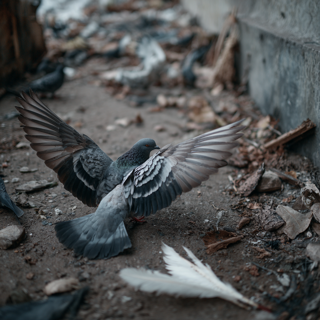 rapierfox pigeon landing on the ground then falling over dead a 4c3093ee 83dd 4e50 80f4 39039b4e0082